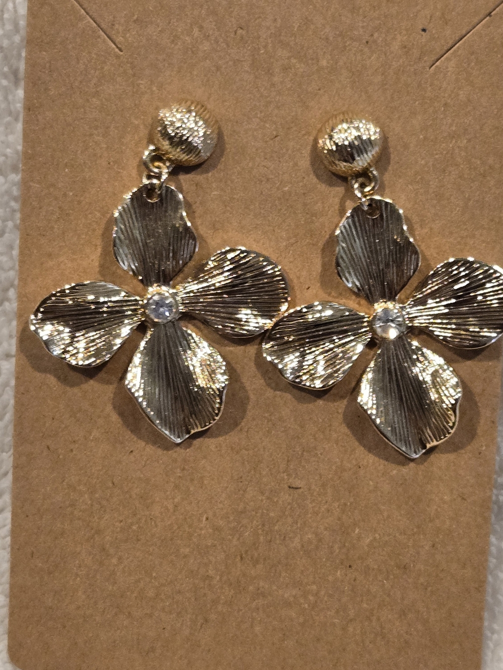 J. Crew Gold Floral Drop Earrings with Crystal Accent